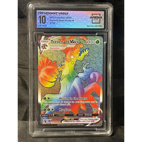 2021 Pokémon Trevenant VMAX #206 Evolving Skies ArenaClub Graded GEM MINT 10 - Picture 1 of 4